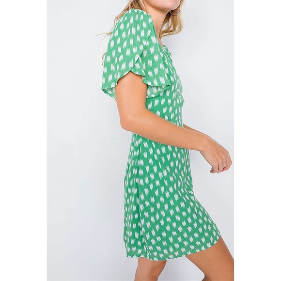Green White Spots Short Sleeve Cut Out Sundress - Picture 2 of 6